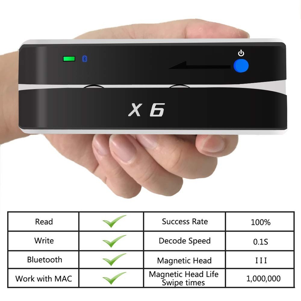 X6BT Bluetooth Mag VIP Card Reader Writer USB 3 Tracks Swipe Encoder