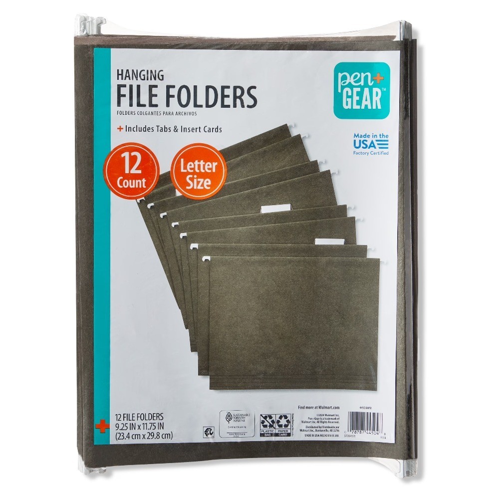 Letter Size Hanging File Folders, 12 Count, Green