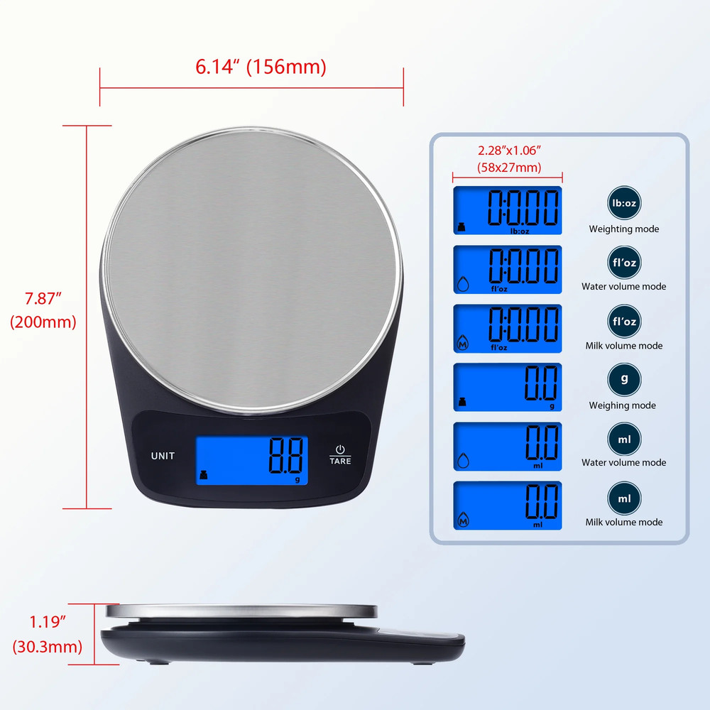 Waterproof Food Scale Digital Kitchen Scale Blue Backlit LCD Tare Function