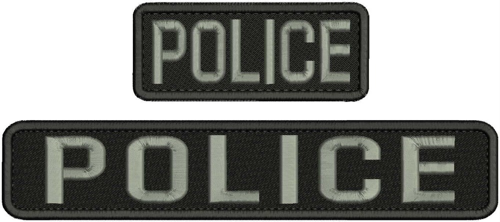 POLICE EMBROIDERY PATCH 2X5& 2x11 HOOK ON BACK BLK/GRAY