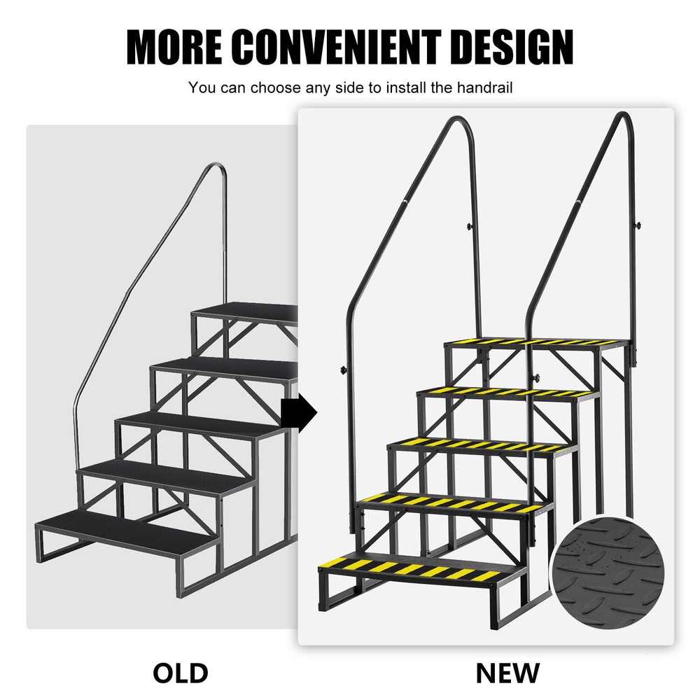 5-Step Ladder RV Steps w/ Handrails Mobile Home Stairs for Travel Trailer Camper