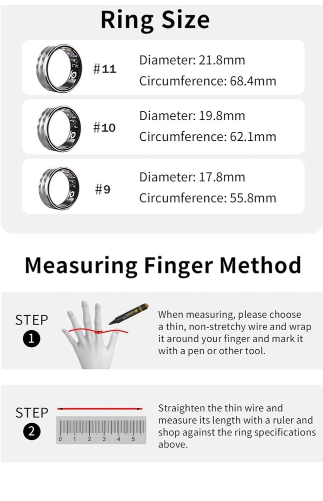 Smart Ring Black Geometric Design size 10 smart ring - Black -