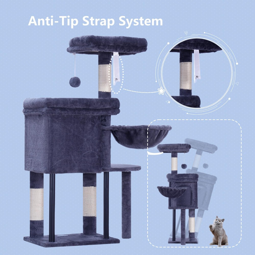 Cat Tree Tower, Scratching Posts with Cozy Condo, Padded Bed, Hammock, Plush ...
