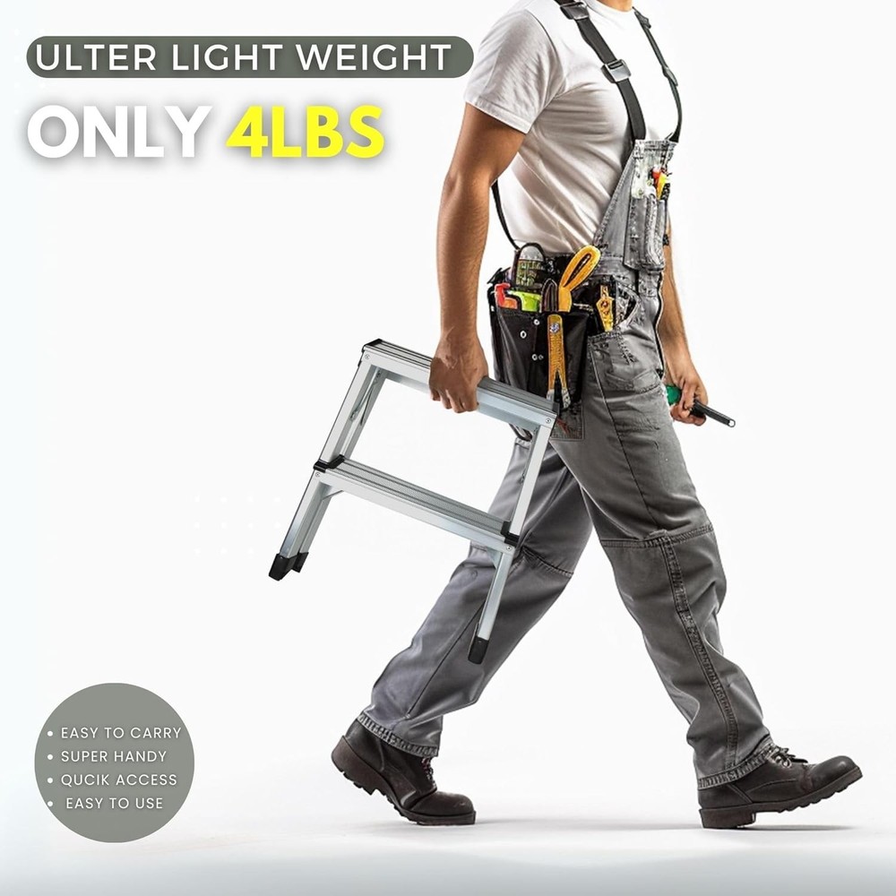 2 Step Ladder, Aluminum Folding Step Ladder, Portable Small Kitchen Step Stool