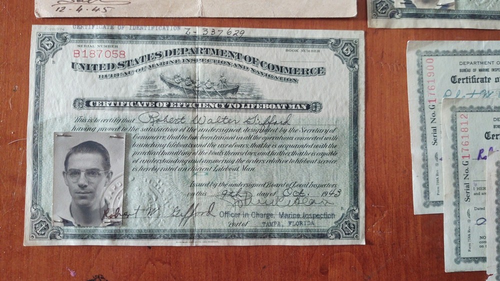 WW2 Document Grouping Robert Gifford Dept Commerce /Coast Guard , Egypt Pass