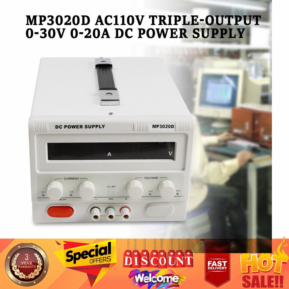 0-30V 0-20A DC Power Supply Variable Digital Lab Test Adjustable High Precision