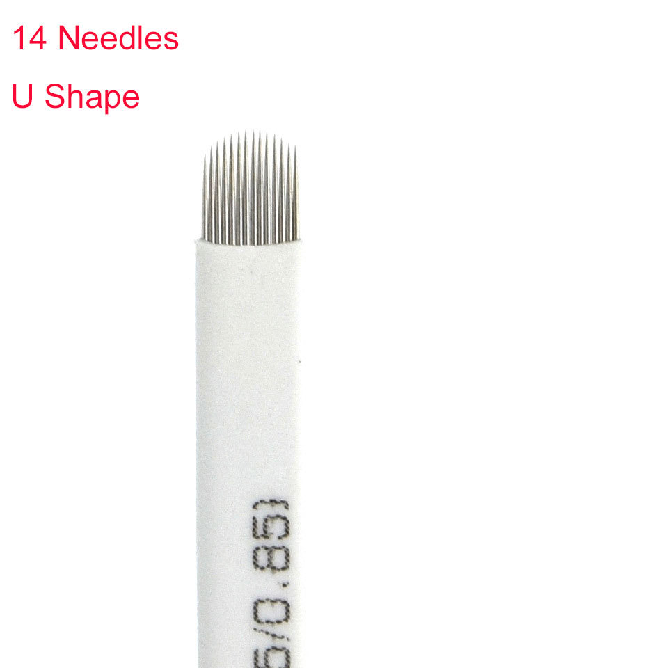 14 Pin Needles U Shape Permanent Makeup Microblading Eyebrow Tattoo Curved Blade