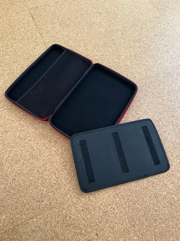 Gadget Storage Case, Medium Size, Black X Red, With Strap.