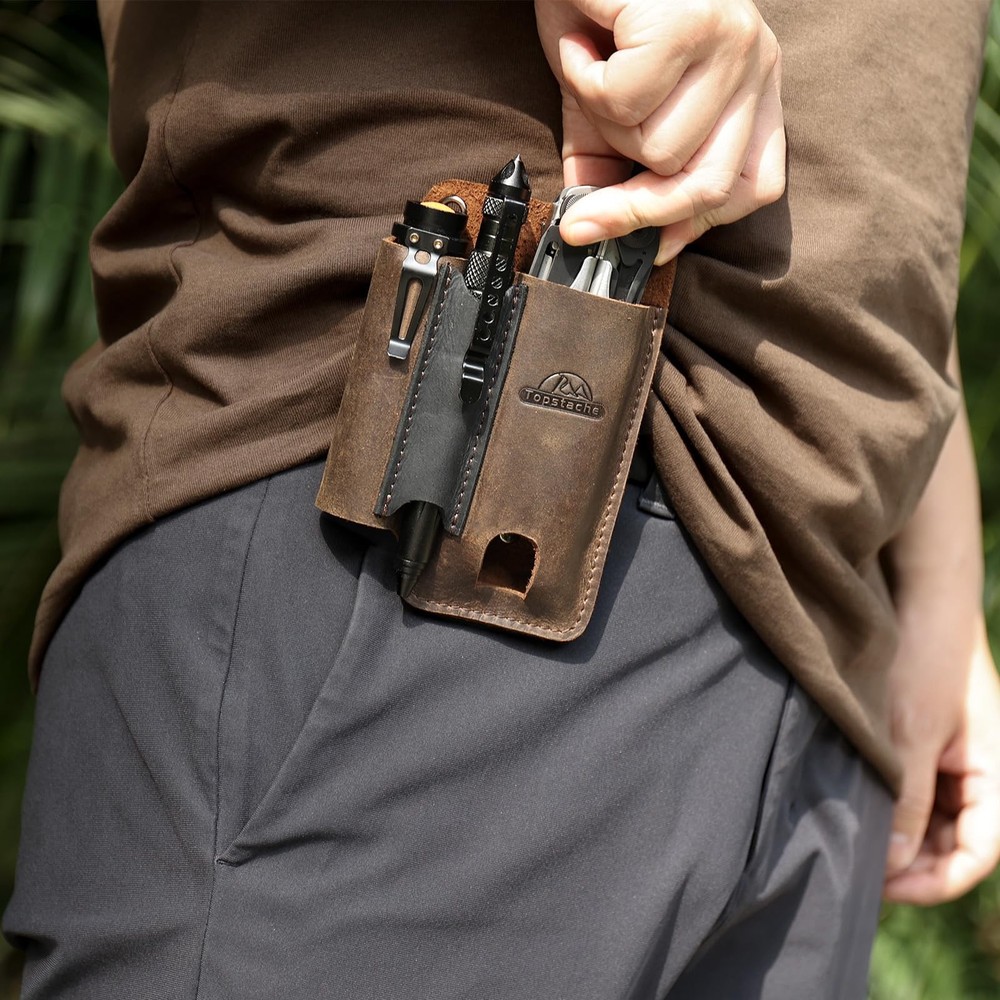 Topstache Leather Multitool Sheath with Belt Clip - Darkbrown