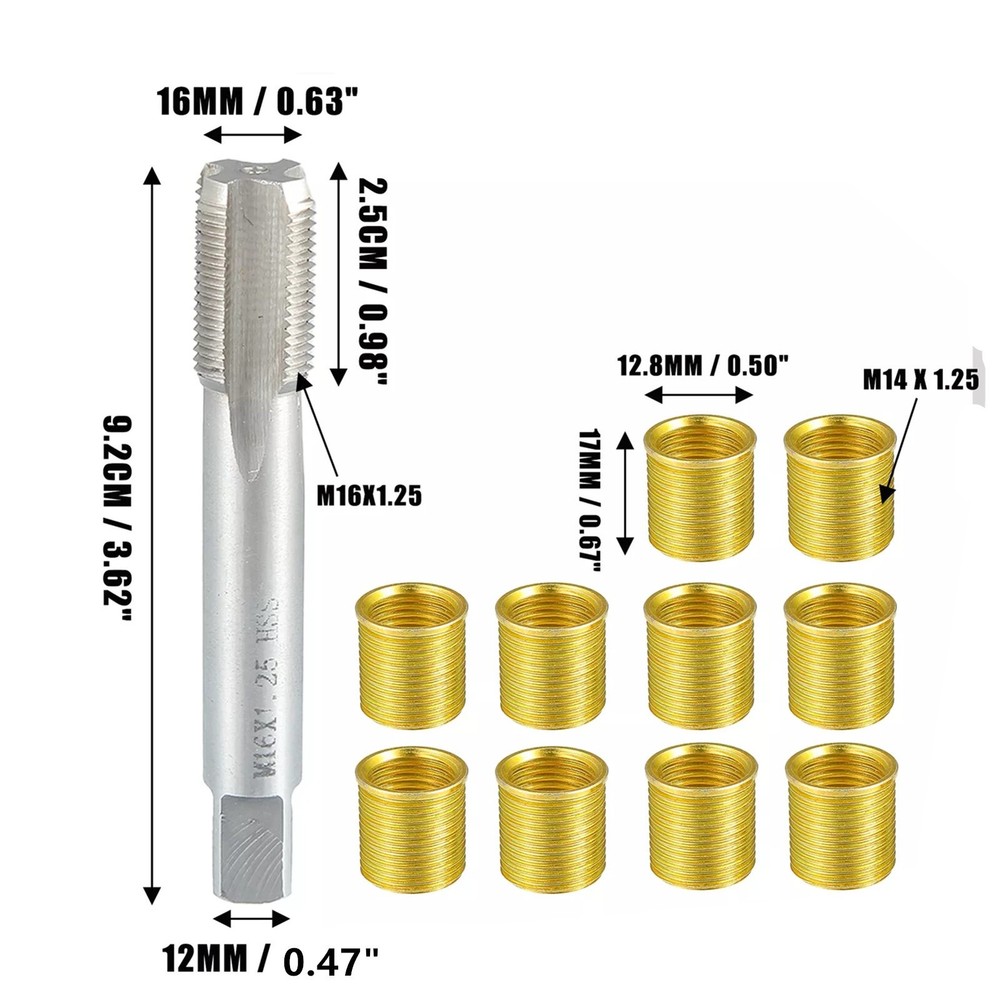 Universal Spark Plug Thread Repair Tools with Inner Inserts and Tap M14x1.25