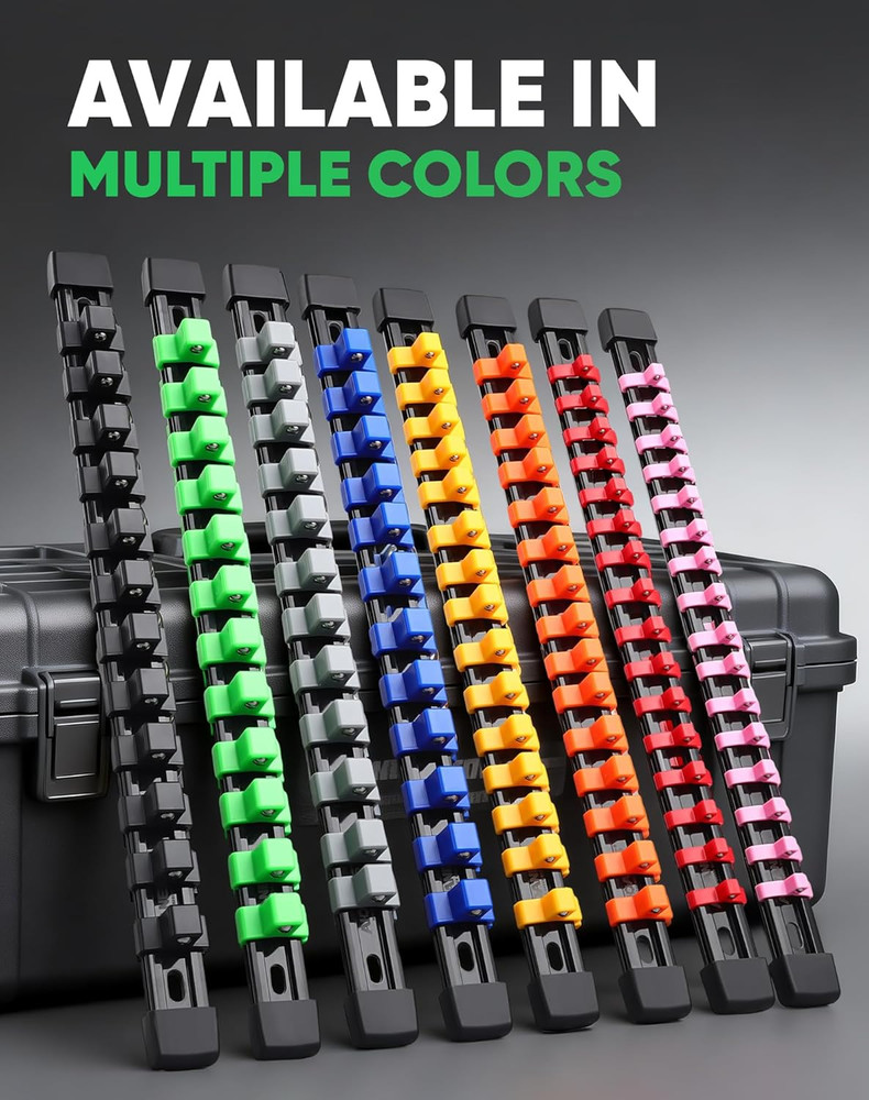 3PC ABS Socket Organizer, Socket Rails Fit 1/2 Inch Drive, Heavy Duty Socket Hol