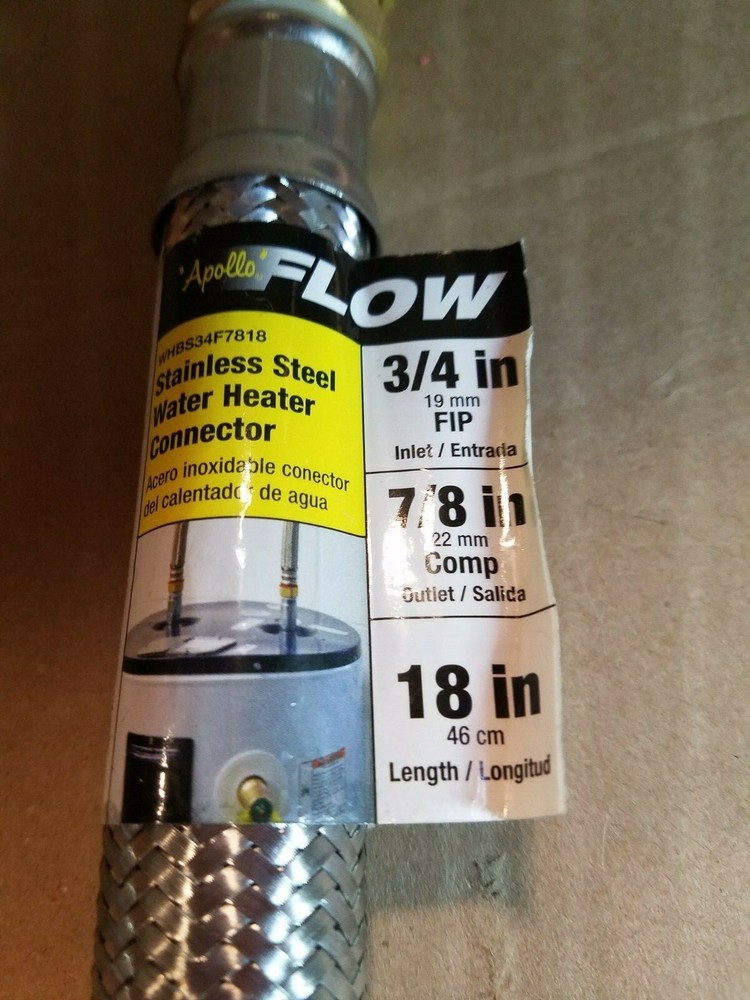 Apollo Flow Stainless Steel Water Heater Connector 3/4in FIP 7/8in COMP 18in