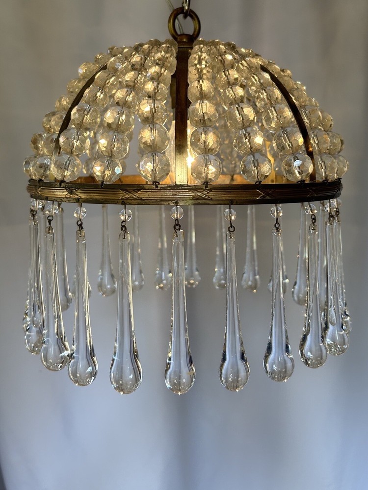 Vintage Half Bag Beaded Crystal Chandelier