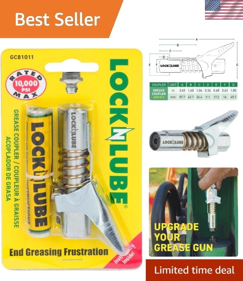 Effortless Greasing with the 10,000 PSI Locking Grease Coupler - Compact Design