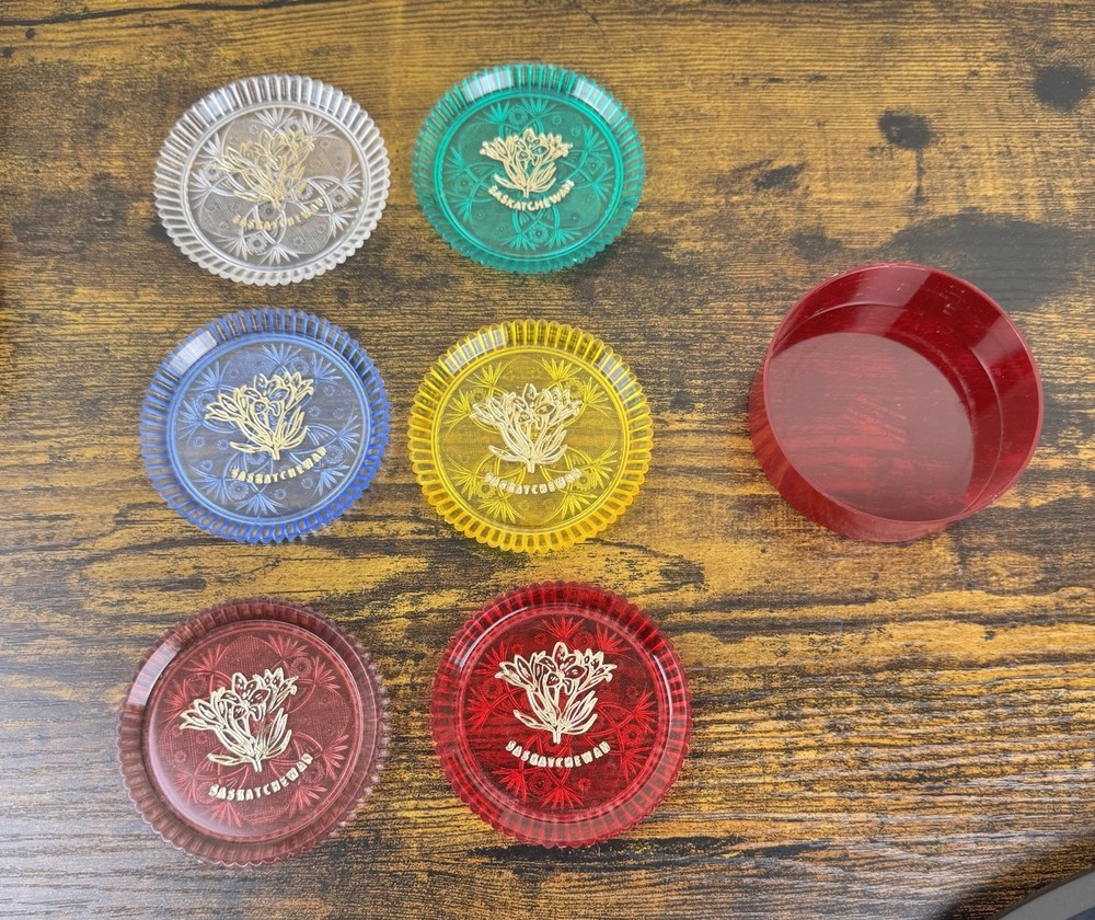 Saskatchewan Canada Plastic Coaster Set Prairie Plastics Vintage 6 pc