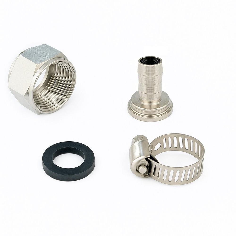 Draft Beer Line Parts- 1/4" Tailpiece, Hose Clamp, Hex Nut & Beer Washer
