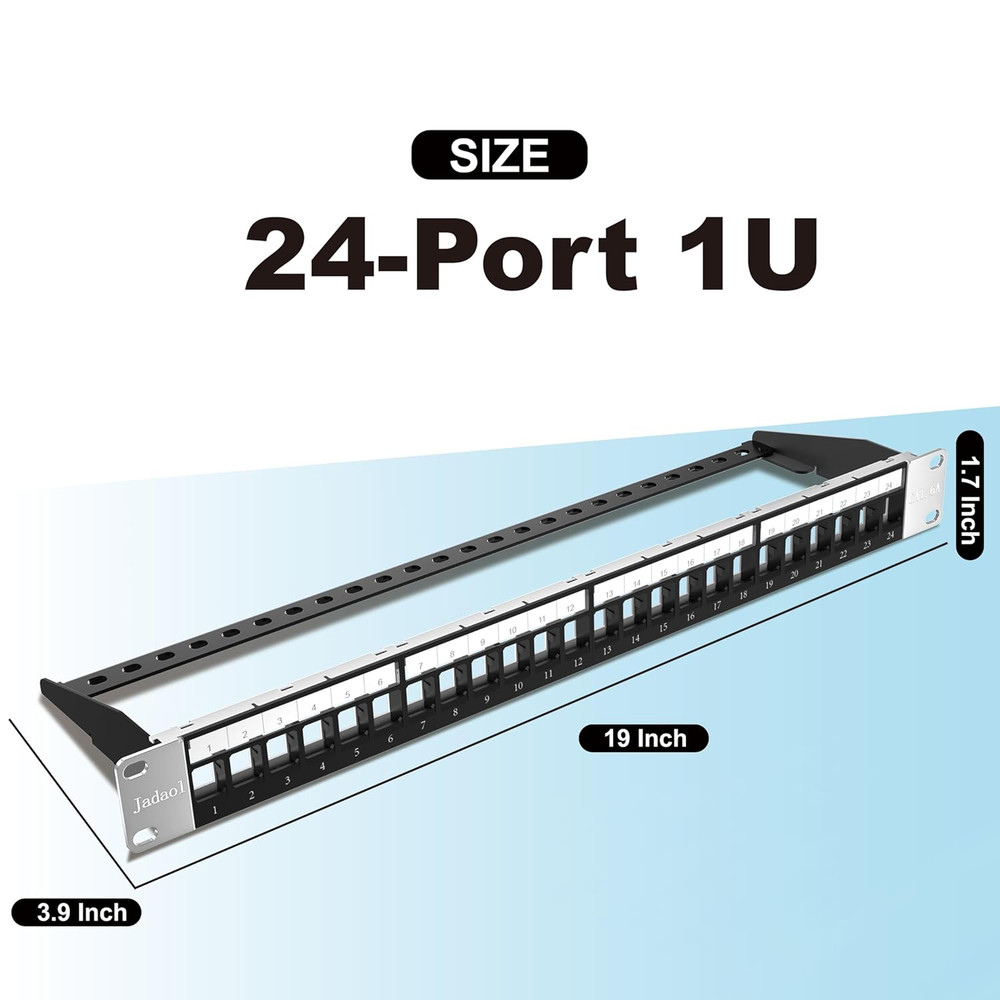 19” 1U Shielded Blank Patch Panel 24-Port Rack Mount Keystone Panel Cat6/Cat6A