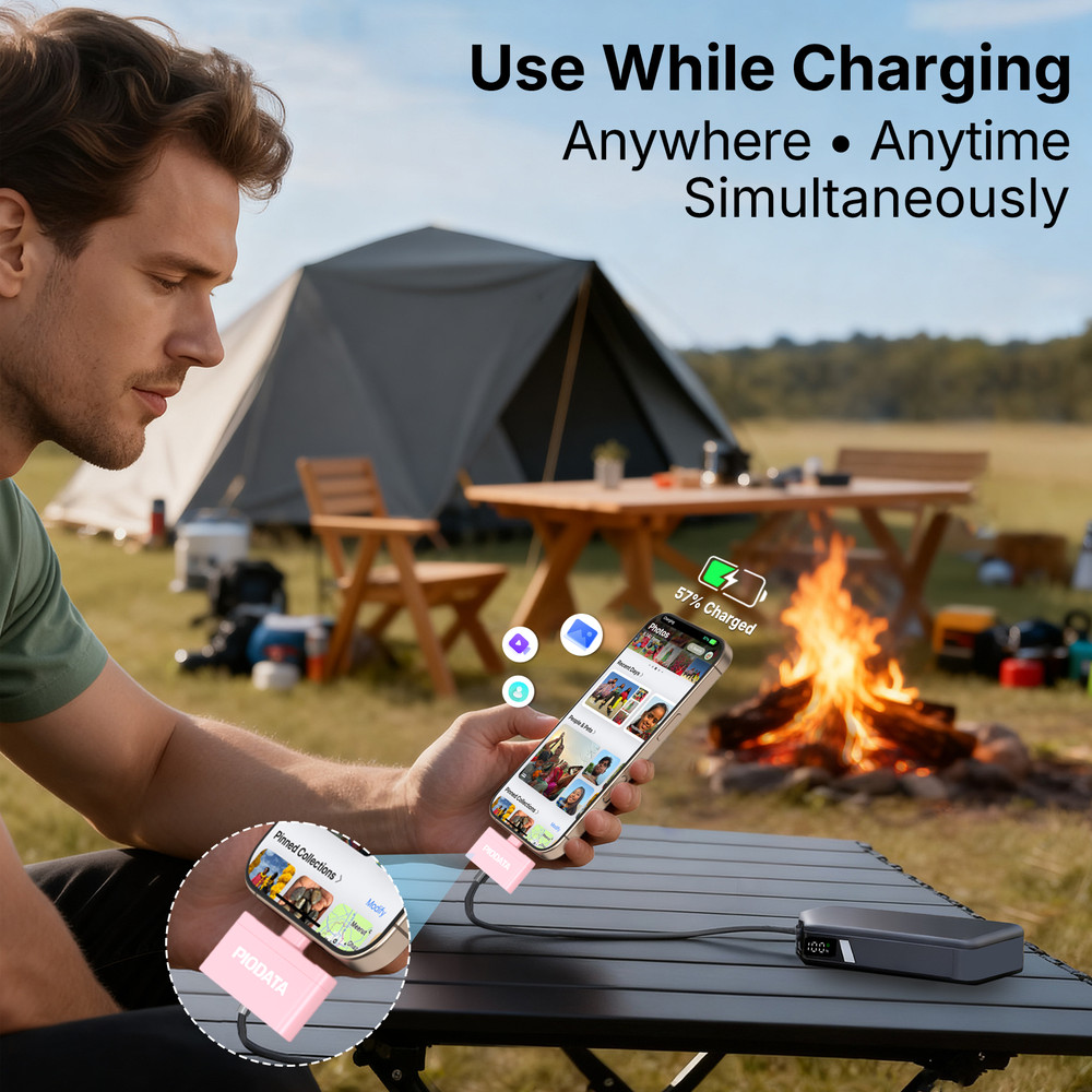 PioData Micro SD Card Reader for USB C iPhone Android, Passthrough Charging Pink