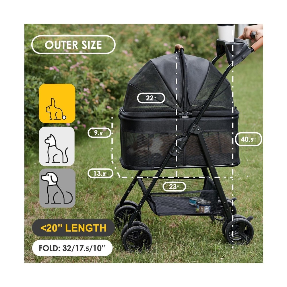 3 in 1 Pet Stroller with Removable Carrier, Folding Stroller for Small/Medium...