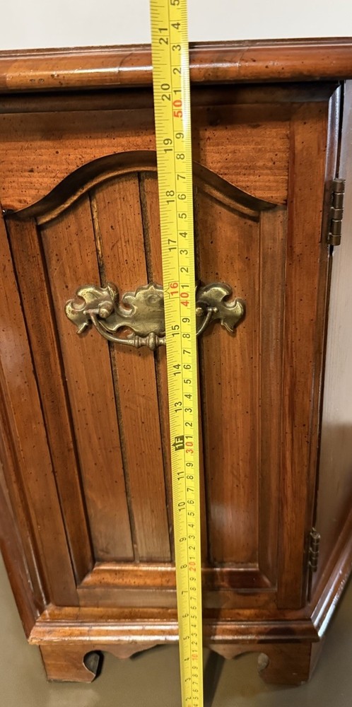 Vintage Solid Wood Hexagon End Table / Side Table With Storage And Brass Handles