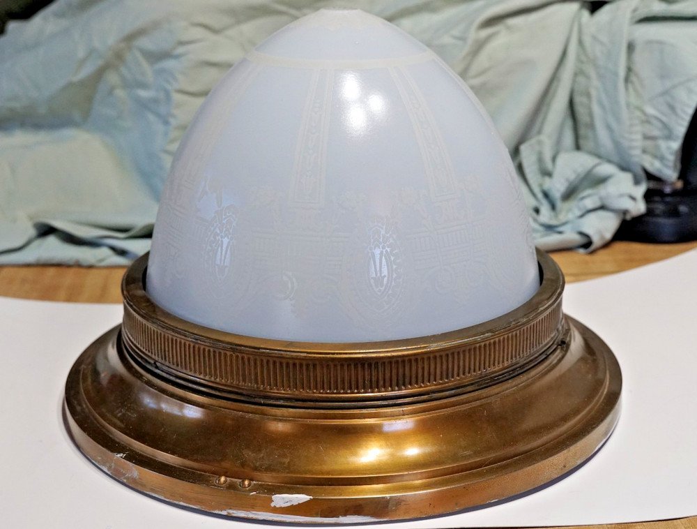 Antique flush mount Brass Lighting fixture with inserted globe (two)