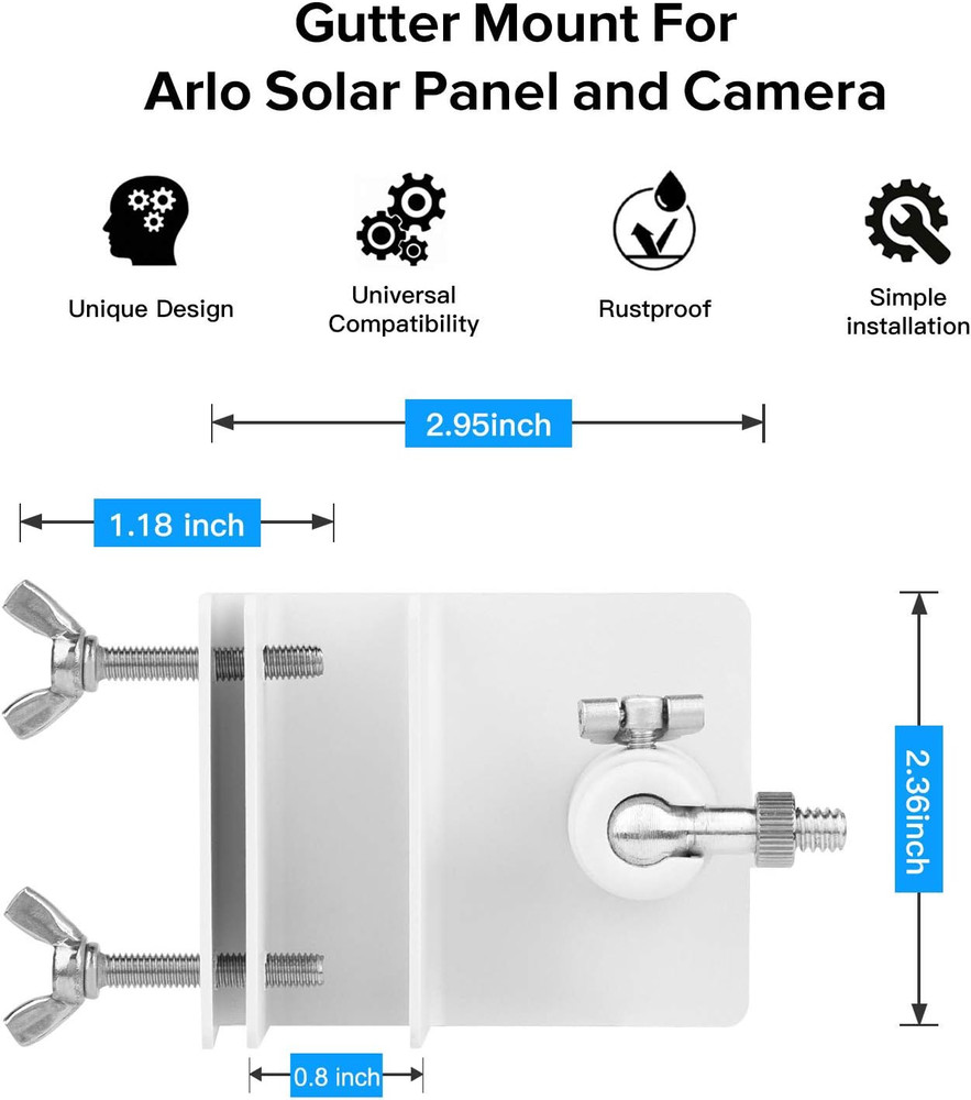 2Pack Gutter Mount Compatible with Arlo Essential Solar Panel, Arlo Pro 5S/Pro 4