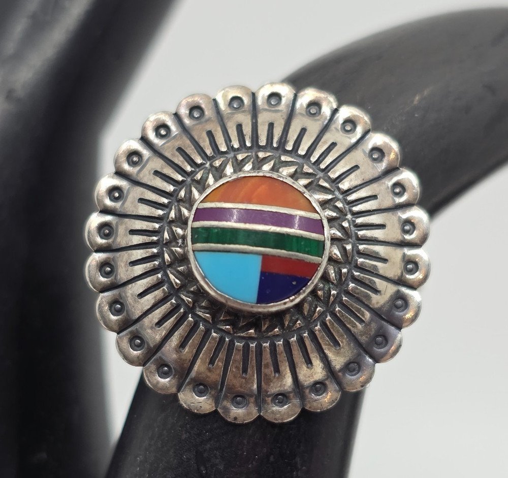 TK Southwest Style Sterling Silver Assorted Stone Ring Size 7.5