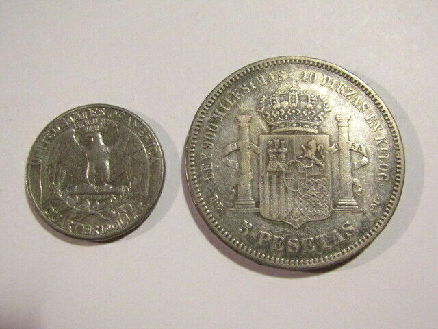 Spain 1871-DE-M (74) 5 Pesetas Silver Coin