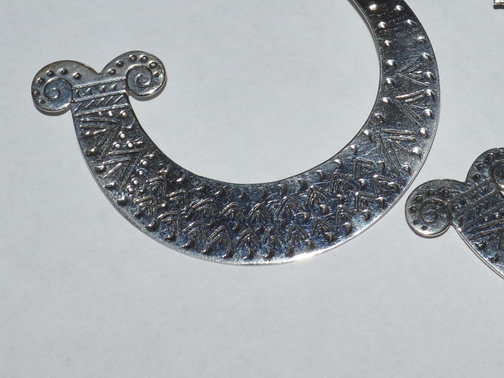 NATIVE AMERICAN STERLING SILVER CARVED LARGE EARRINGS