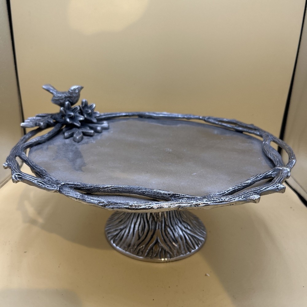 7 X 13” Metal Footed Bird In Tree Platter