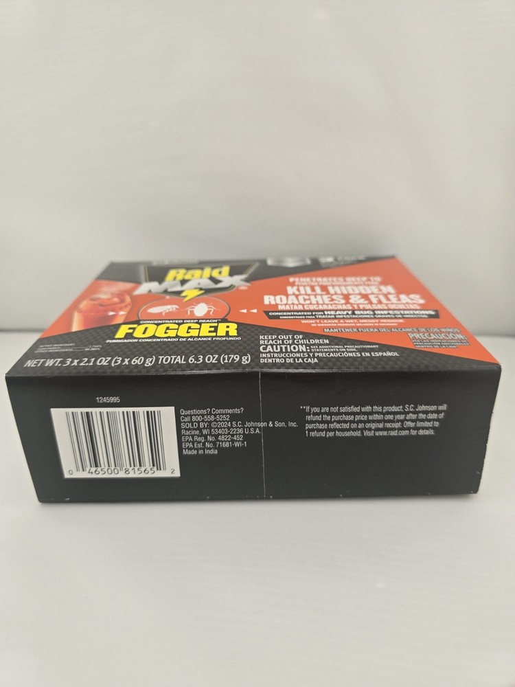 RAID MAX CONCENTRATED DEEP REACH FOGGER Kills Roaches & Fleas 3-Pack