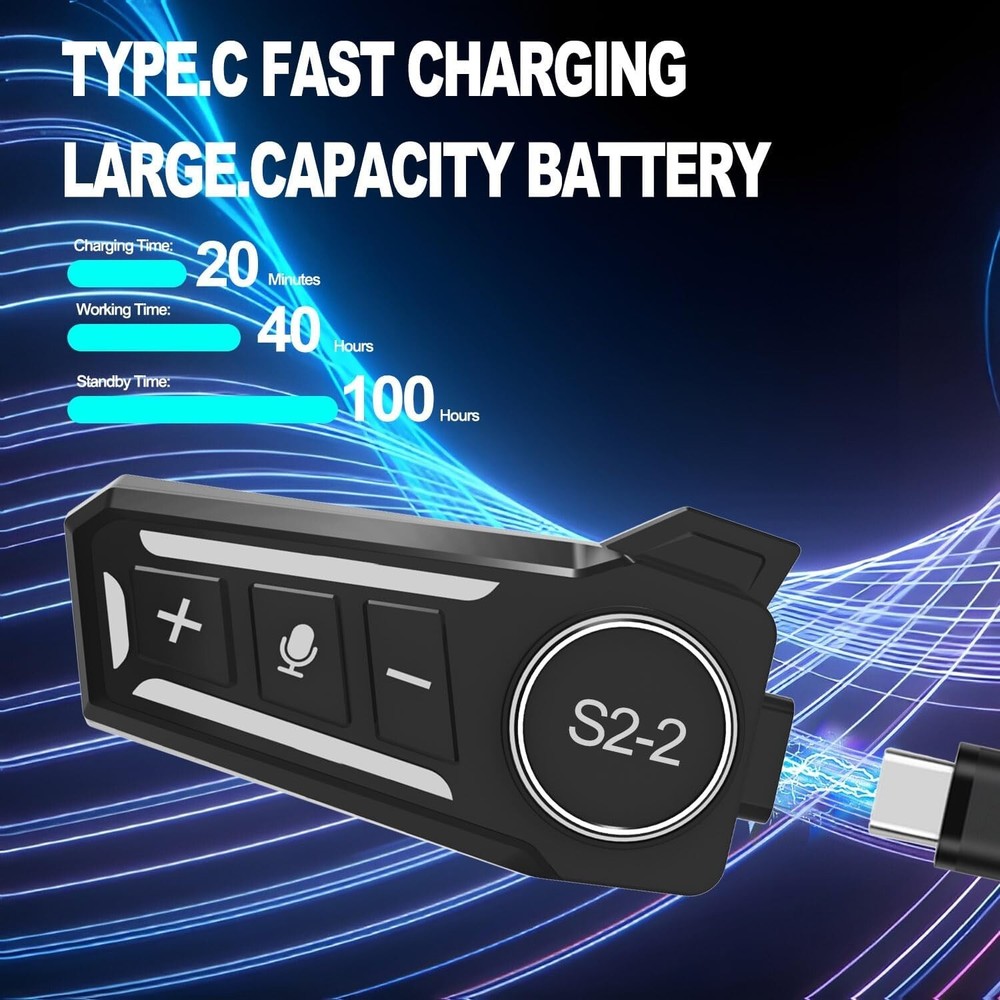 Motorcycle Intercom Headset USB C Interface Communication System AI Voice Assist