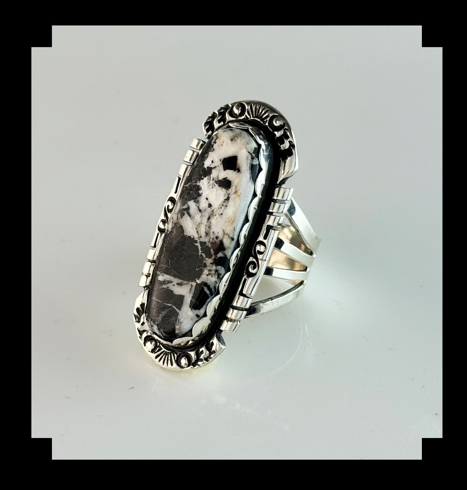Handcrafted Sterling and White Buffalo Ring Size 8 3/4