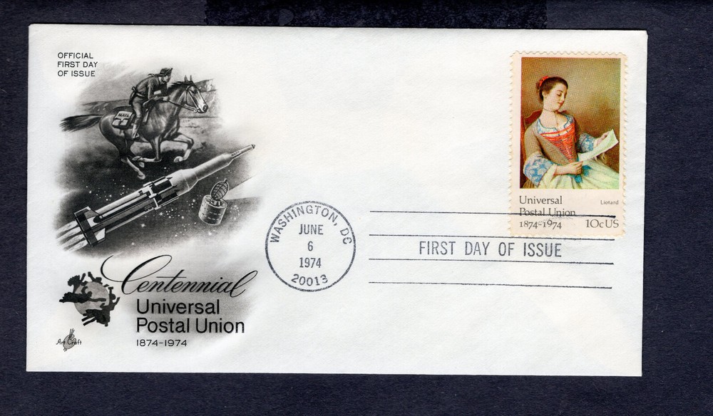 1974 Stamp #1533 Centennial Universal Postal Union FDC Art Craft Cachet