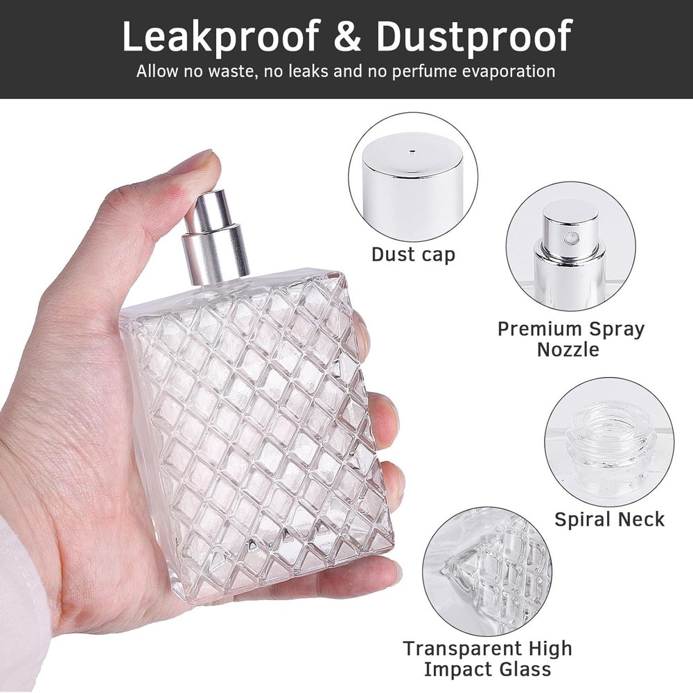 100ml/3.4oz Glass Perfume Atomizer Bottles, 2pcs Refillable Empty Perfume Bottle