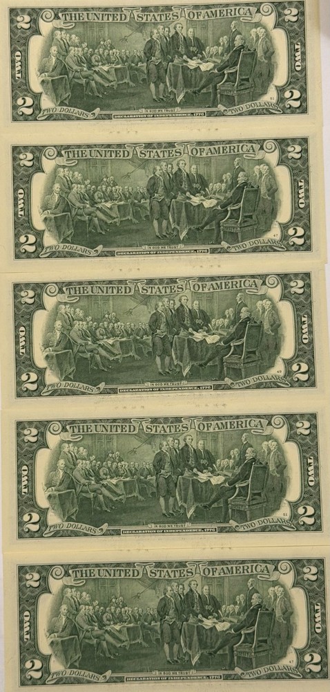 CONSECUTIVE CRISP UNCIRCULATED 2013 $2 US NOTES FROM UNCIRCULATED BANK PACK $6EA