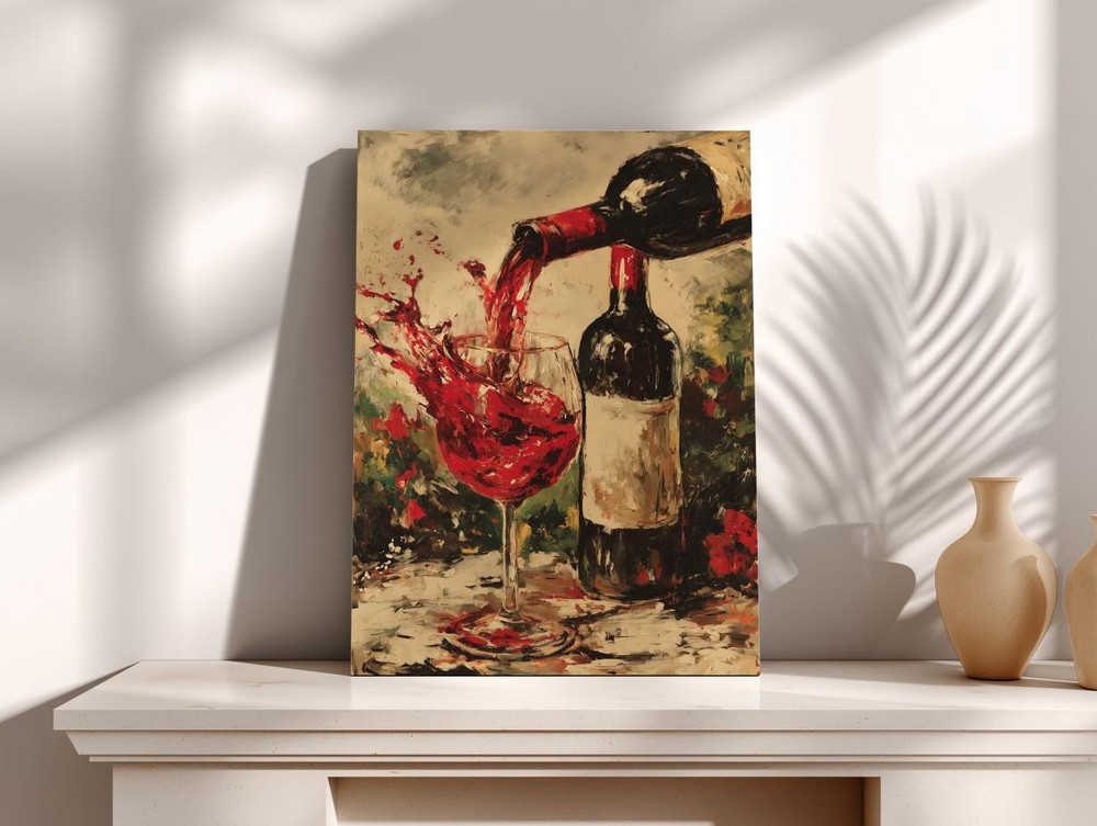 Red Wine Canvas Art Handcrafted Impressionistic Bar Kitchen Wall Decor