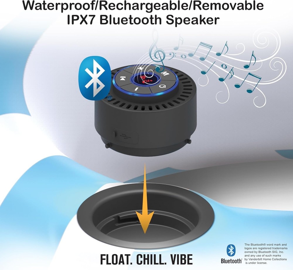 Inflatable Cooler with Bluetooth Speaker 24 Can Floatable Pool Bar Blue White
