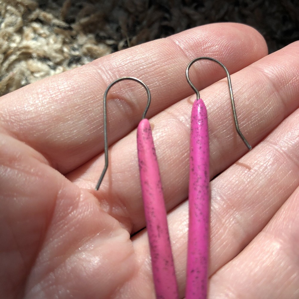 Unique dangle earrings speckled fuchsia polymer clay?