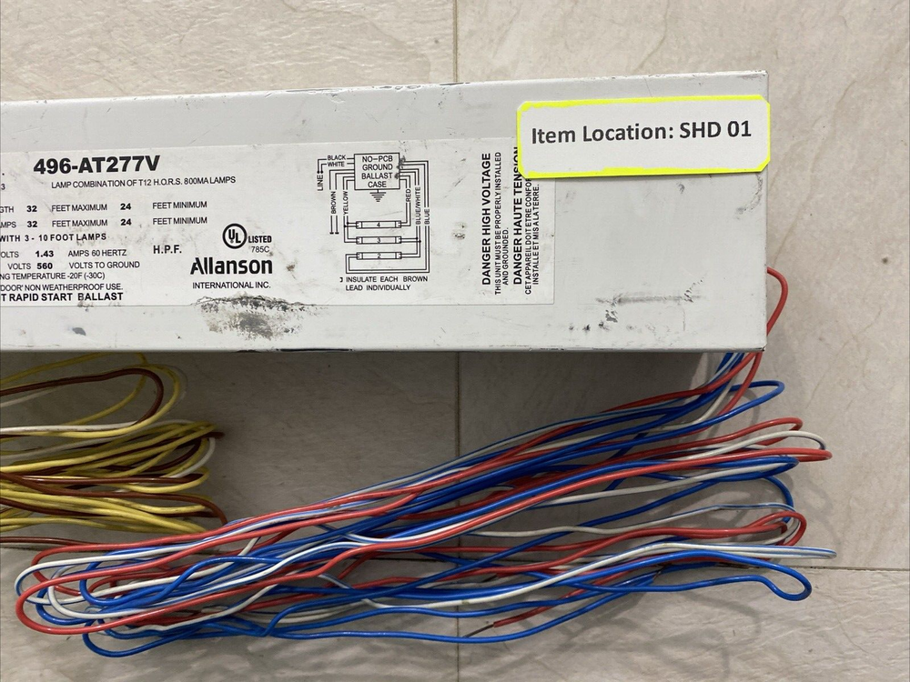 ALLANSON HIGH OUTPUT RAPID START BALLAST 496-AT277V