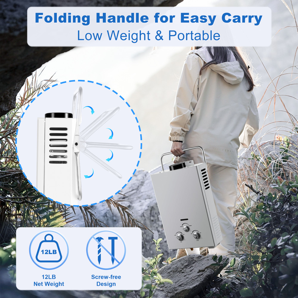 Outdoor Propane Tankless Water Heater-6L 1.58 GPM for RV Cabin Camping Boat Barn