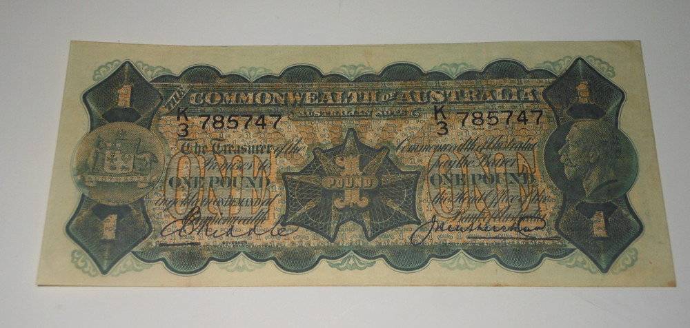1927 One pound note Australia Riddle Heathershaw