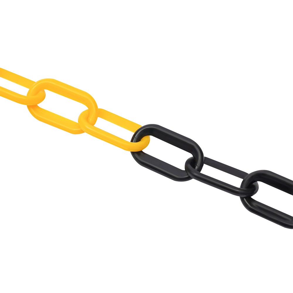 6 Pack Yellow & Black Safety Bollards with Adjustable Chains for Parking Control