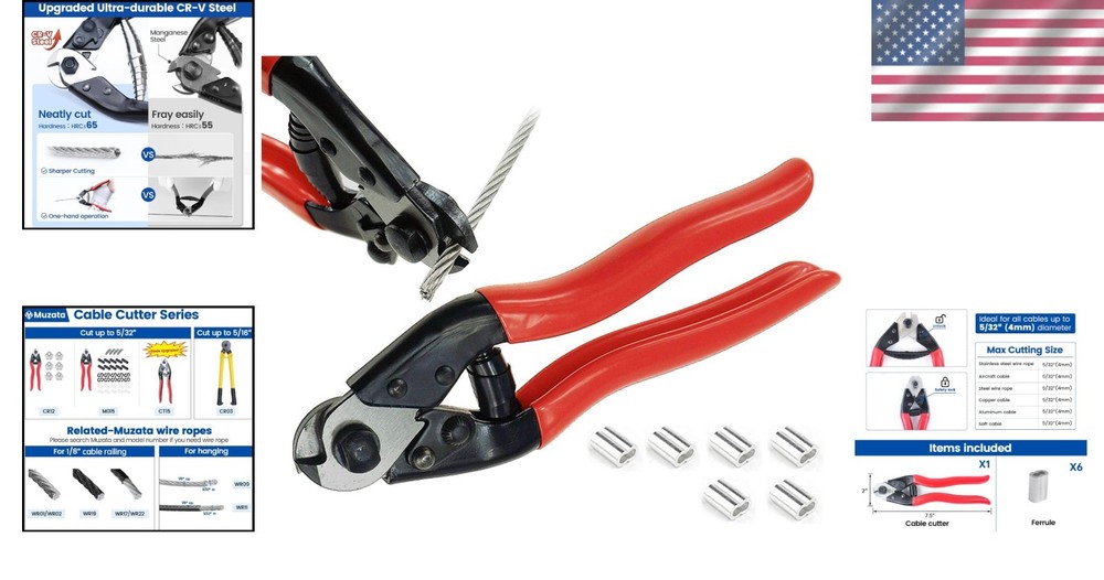 Precision Wire Rope Cutter with Safety Lock - Ideal for Deck Railing Projects