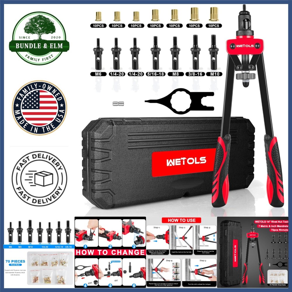 Durable Rivnut Tool Kit for Easy Riveting with Interchangeable Mandrels