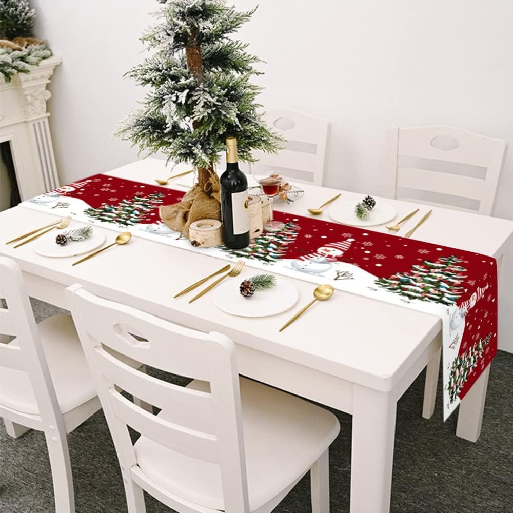 Christmas Snowflake Table Runner 70" Rustic Red Holiday Table Decor