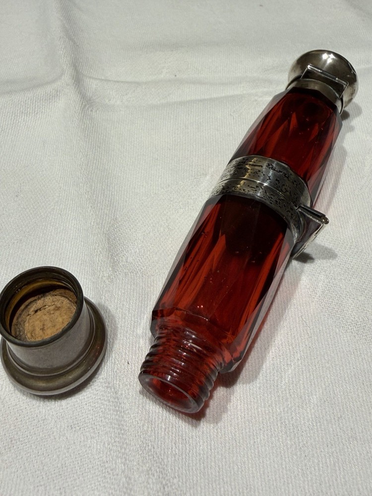 Victorian Ruby Red Glass Folding Double Scent Bottle Silver Mount