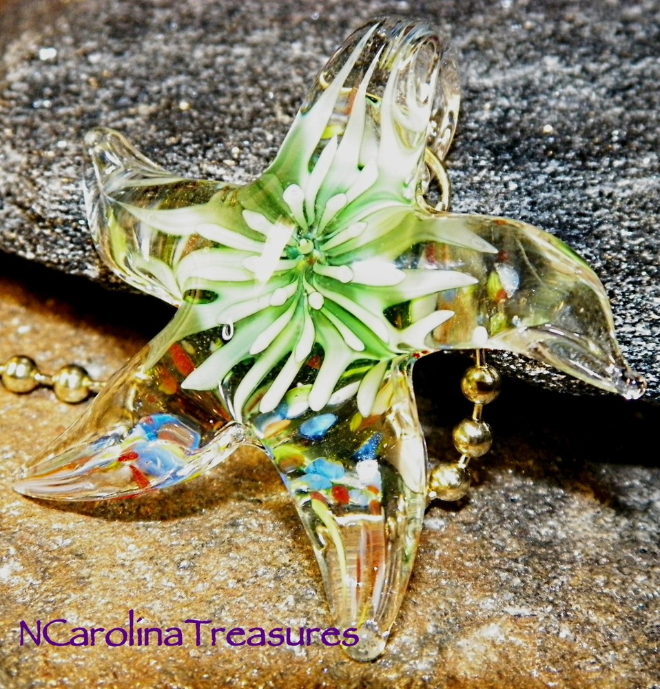 FIRE BURST GREEN STAR STARFISH GLASS CEILING FAN LIGHT SWITCH PULL LARGE PAIR