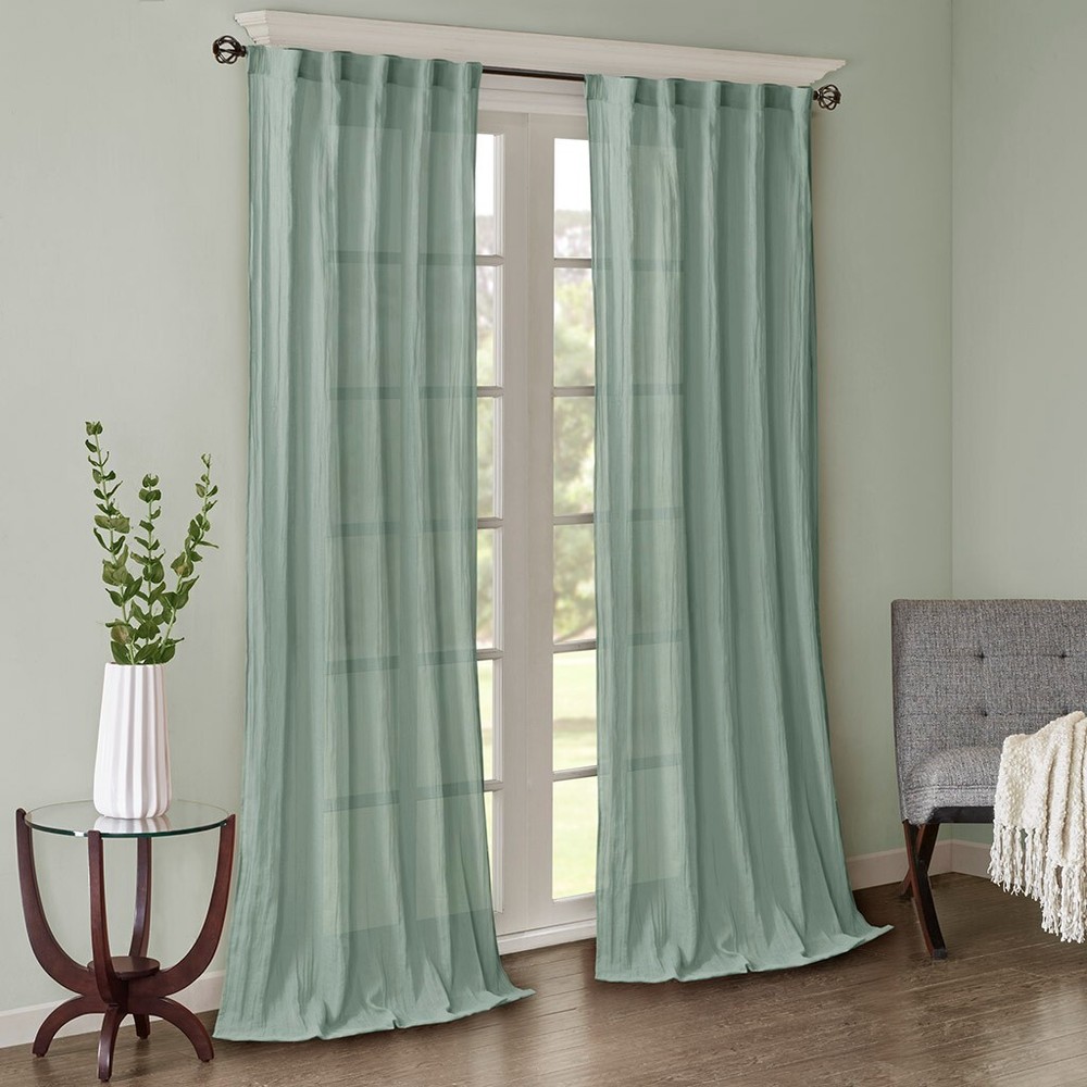 Madison Park Harper Solid Crushed Semi Sheer 84" x 84" Window Panel PAIR - Aqua