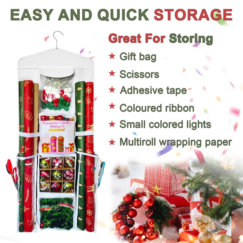 Hanging Gift Organizer Storage Bag, Gift Wrapping Organizer Storage, Double-S...